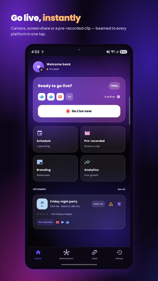 MiniStream home screen